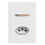 Cj Interruptor Simples + Tomada 20A 4x2 - Novara Branco C/ Ouro Rose